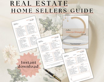 May include: A printable real estate home sellers guide with checklists and a home staging guide. The guide includes checklists for preparing the home for sale, staging the home, and creating a to-do list for repairs. The guide is available for instant download.
