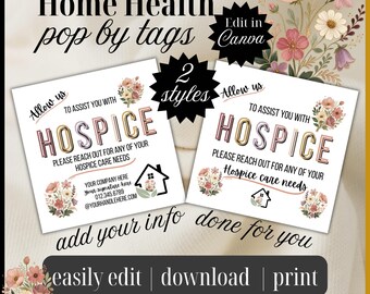 Editable Pop by Allow us to assist you with HOSPICE | Canva Template cookie tag neighborhood Farming gift Tag Caregiver favor card