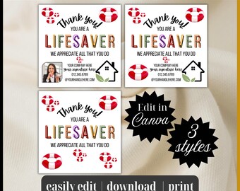 Thank you Pop By headshot | You are a LIFESAVER | Edit Canva Template | Spring summer neighborhood Farming Tag favor card instant download