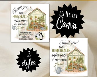 HOME HEALTH pop-by tags Edit Canva Template | Thank you referral help my Business grow | neighborhood farming flower seed instant download