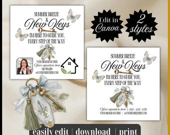 Summer breeze and New Keys REAL ESTATE Pop By Realtor Picture | Edit Canva Template neighborhood Farming Tag gift drop off instant download