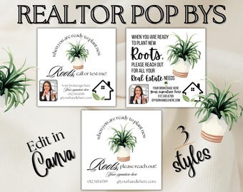 Realtor POP BY When You are Ready to Plant New Roots Edit Canva Template Spring summer Plant Farming Tag card Real Estate market dropby card