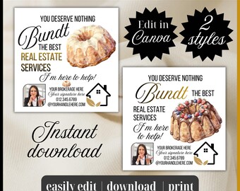 Pop by “Nothing BUNDT the best” Realtor Picture tag | Edit Canva Template Real Estate neighborhood Farming card gift instant download