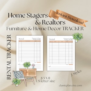 Home Staging Rental Tracker Form, Stagers checklist, Home Staging Checklist Furniture & Home Decor Rental Checklist, PDF Printable
