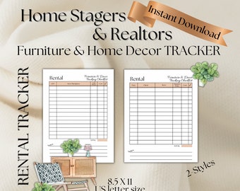 Home Staging Rental Tracker Form, Stagers checklist, Home Staging Checklist Furniture & Home Decor Rental Checklist, PDF Printable