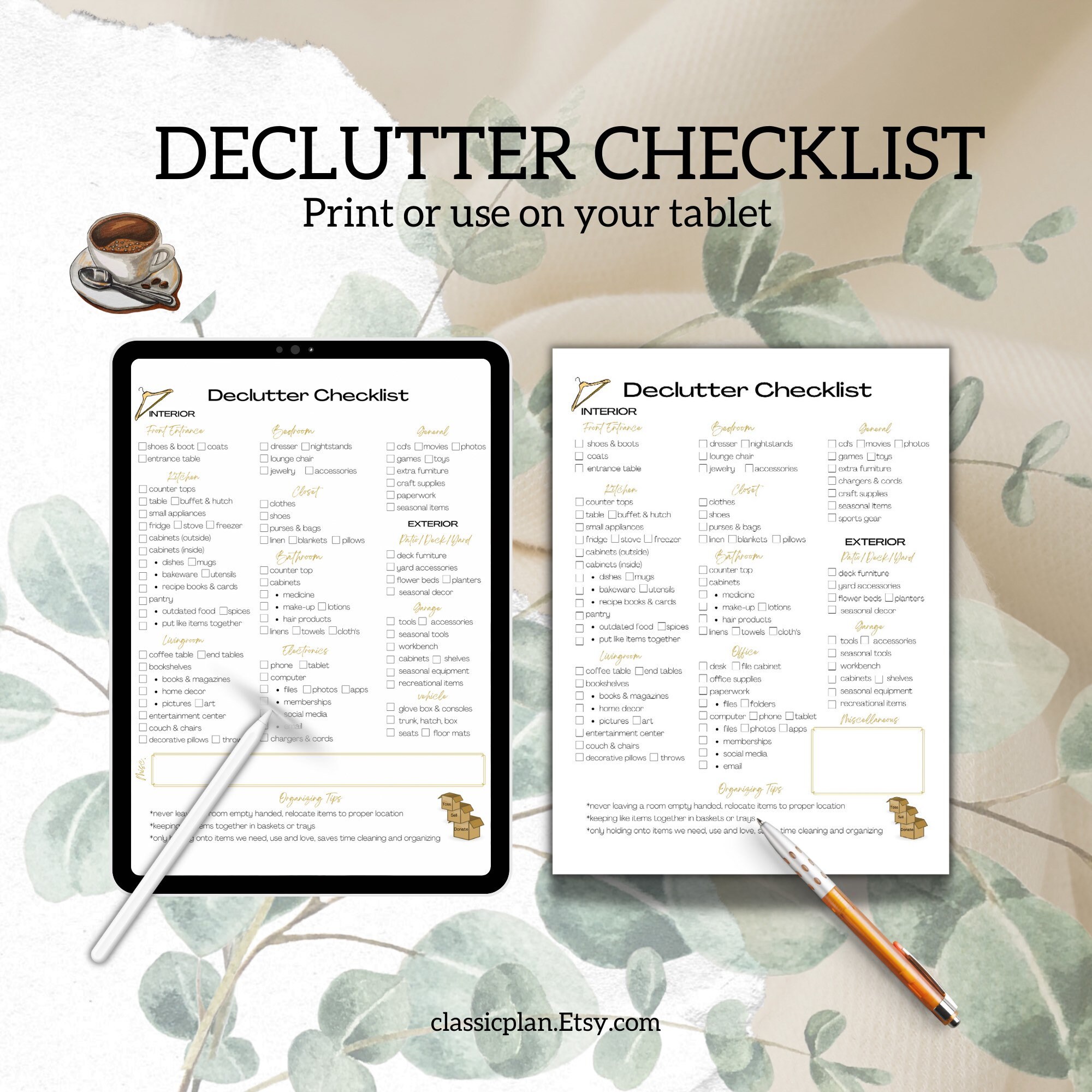 Declutter Cleaning Planner Checklist Task Guide Simplify Organize Tidy ...