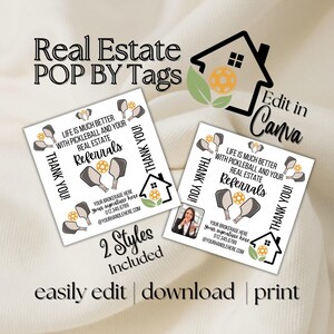 PopBy Realtor Pickleball 不動産紹介 立ち寄り マーケティング Canva テンプレート編集 農業 エージェント サンキューカード 春 キャンディー ギフトタグ