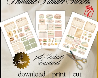 PRINTABLE PLANNER STICKERS | Organize your everyday planner with pastel watercolor sticker sheets with cute cozy dreamy pdf instant download