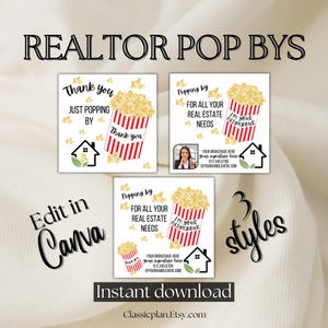 Passando per tutte le tue esigenze immobiliari PopBy Realtor Immagine Modifica Modello Canva Etichetta regalo per l'agricoltura POPCORN Biglietto per il vicino passa a trovarci