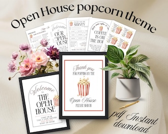 REALTOR OPEN HOUSE package popcorn theme | survey Sign In Sheet Real Estate Marketing feedback forms lead gen pdf Instant Download printable