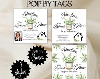 Popbys Realtor Home Stager Health Hospice Edit Canva Template | Thank You Referrals help my business grow succulent favor Real Estate tag