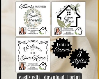 Welcome to the OPEN HOUSE PopBy Realtor Picture | Edit Canva Template neighborhood Farming Tag Real Estate favor card gift digital download