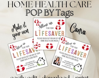 Home Health POP BY Editable Canva Template Home Health Care LIFESAVER small business referral marketing farming gift favor candy tag Hospice