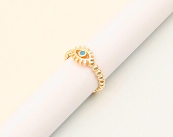 Evil Eye Minimalist Ring, Handmade Everyday Ring, Lucky Ring, Gift for Her, Free Shipping