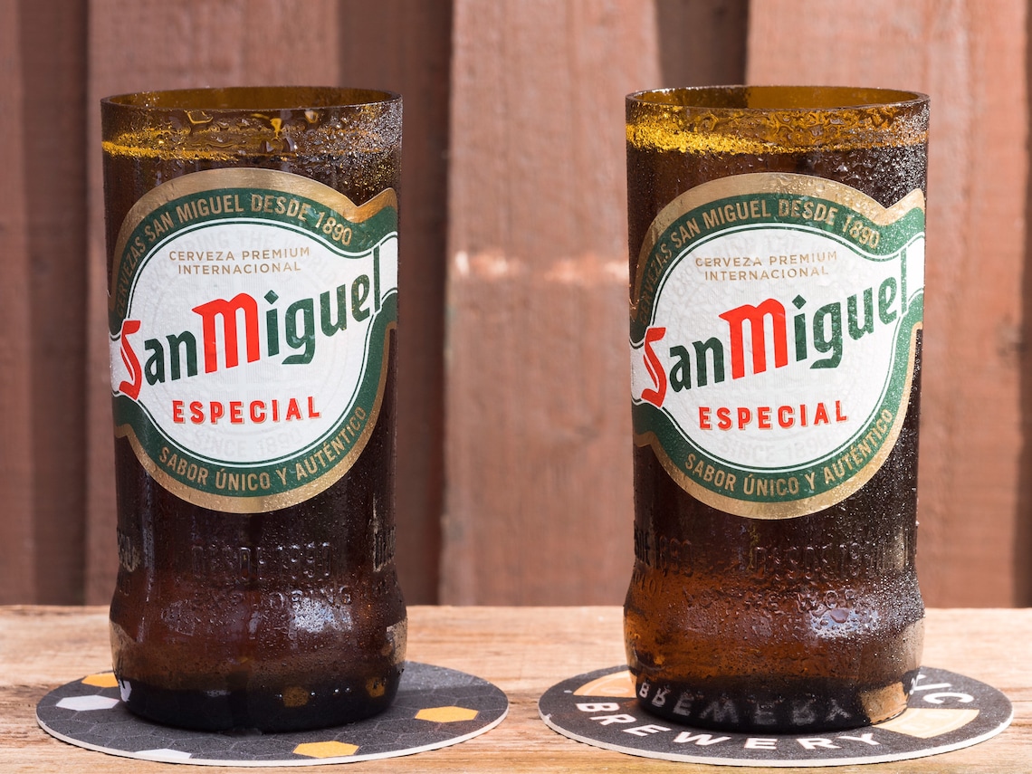 Upcycled Handmade San Miguel Beer Glasses Novelty Pub Gifts Etsy