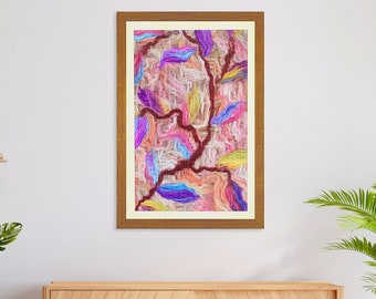 Leaves of Radiance - Bright Handmade Framed Fabric Art, Handmade Felted Silk Tapestry, Textile Home Decor, Framed Textile Wall Hanging