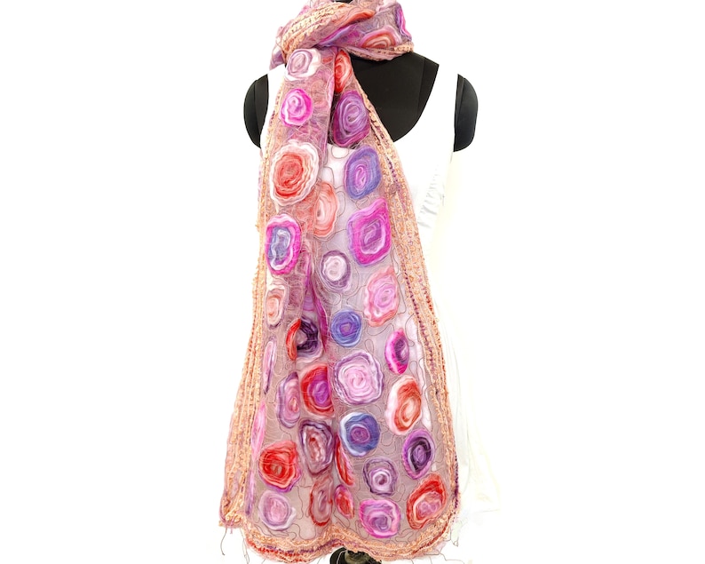 Hand felted wrap scarf, shawl wrap for women, neck scarf for women, pink felted shawl for women, womens winter scarf, women's wrap scarf image 10