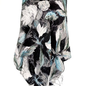 Blue Scarf, Cold Weather Wraps and Scarves for Women, Floral Felt Scarf, Felted Acrylic Wool Scarf, Black and White Scarf and Wrap image 9