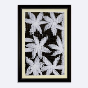 Moonlight Blossoms - White Floral Wall Hanging, Framed Fabric Art, Handmade Felted Artwork, Textile Home Decor Art, Fabric Wall Portrait