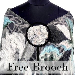 Blue Scarf, Cold Weather Wraps and Scarves for Women, Floral Felt Scarf, Felted Acrylic Wool Scarf, Black and White Scarf and Wrap image 8