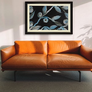 Handmade Framed Silk Artwork - Black and Blooms - Enchanting Floral Wall Hanging, Framed Textile, Handmade Felted Silk Tapestry