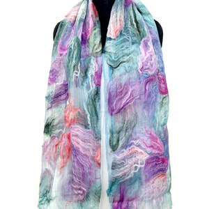 Felt wool acrylic shawl, floral pattern silk and acrylic wool scarf, winter scarf and wrap for women, holiday gift for her, women neck scarf image 6