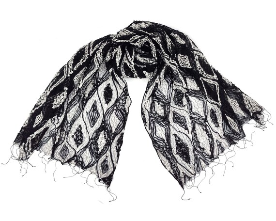 Black and White Handmade Scarf and Wrap for Women Black Silk - Etsy