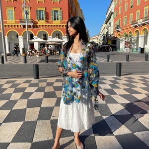 Foulard brodé à la main, foulards et cachemires légers pour femmes, écharpe bleue pour femme, cachemire brodé à fleurs, écharpe cachemire pour femme image 3