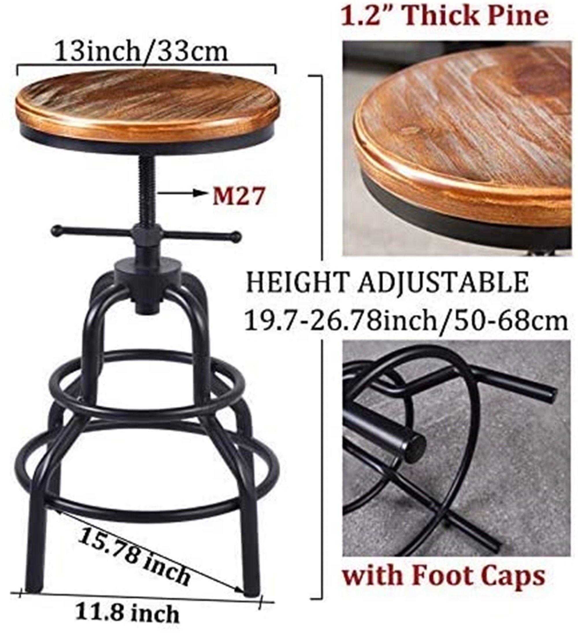 Antique Revolving Bar StoolRound Wooden Metal StoolKitchen Etsy