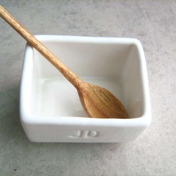 Small Ceramic Vintage Condiment Container Spices Box White Rectangular Trapeze salt JD letters carved table ware kitchen