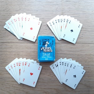 VINTAGE MINI SKAT Speelkaarten blauw Pelikan hele set 7-Ace Game Room Decoration Men Cave She Shed Poker Bridge Collectible Mint Condition
