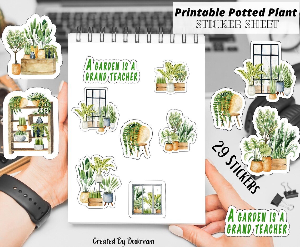 Printable Potted Plants Sticker Sheet / Home Plants Printable Stickers / Botanical Digital ...