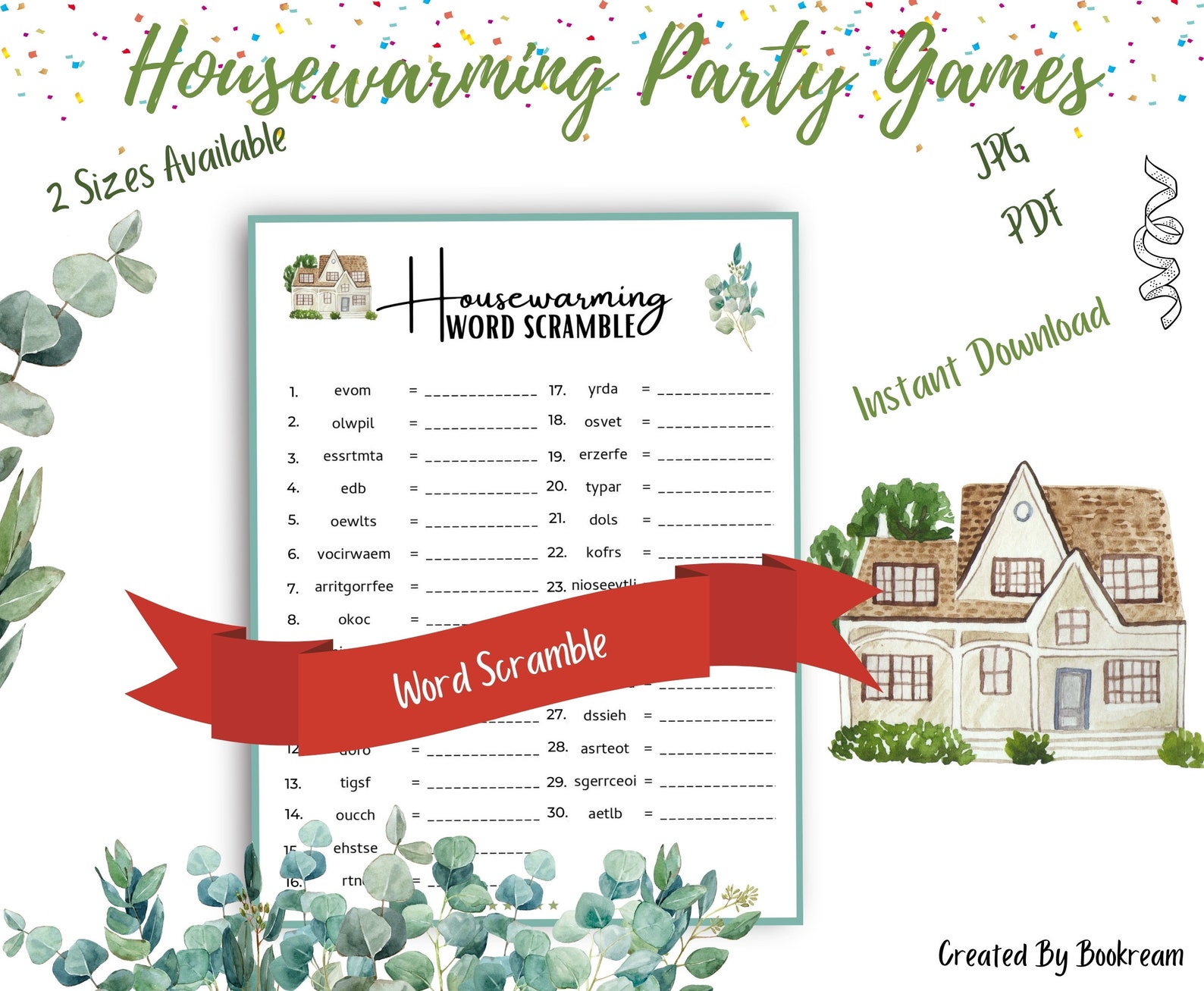 Housewarming 6 Games Bundle Printable Game New Home Party Apartment