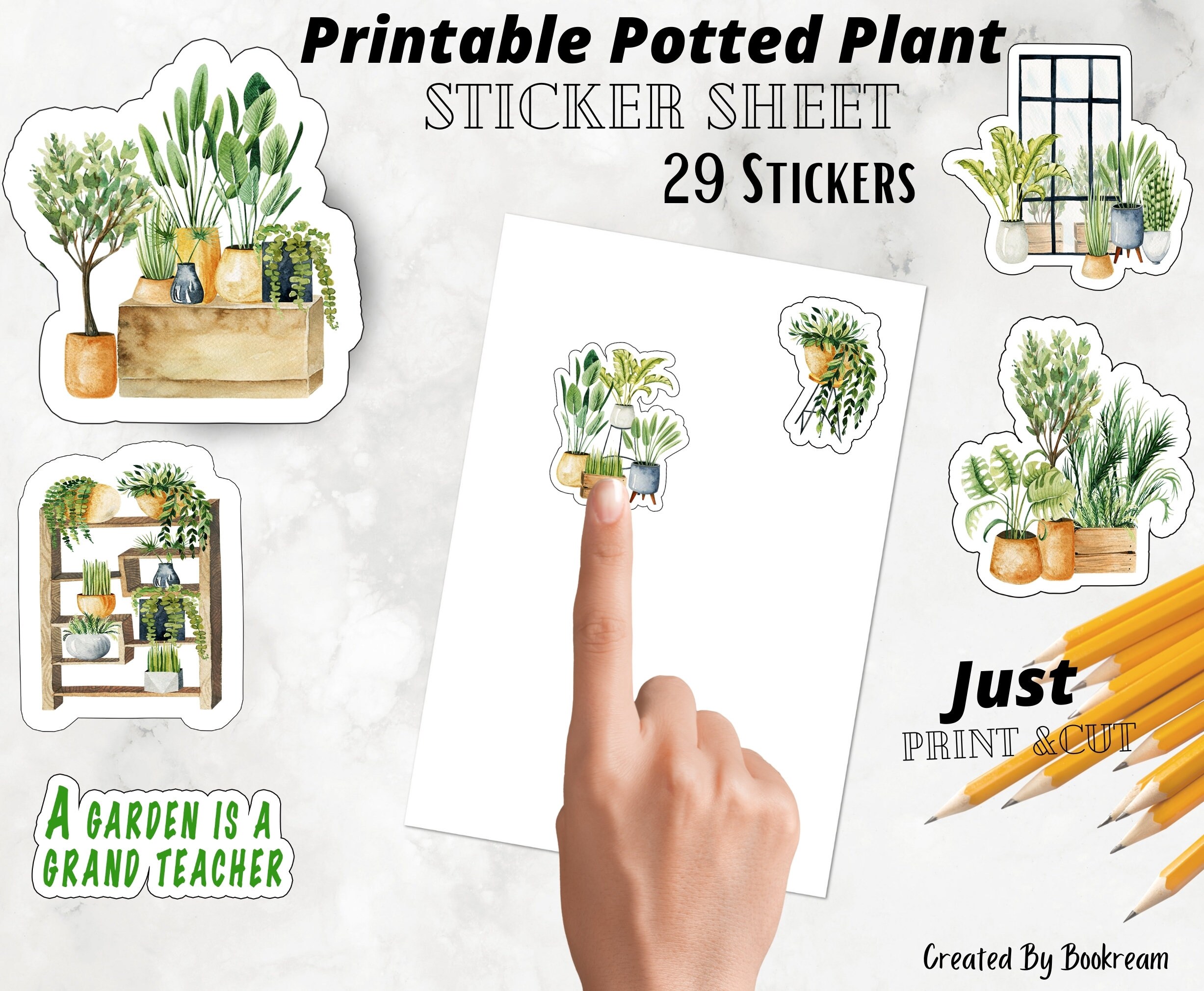 Printable Potted Plants Sticker Sheet / Home Plants Printable Stickers / Botanical Digital ...
