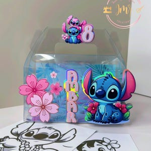 Boîte à friandises transparente personnalisée – Thème Stitch & Angel | Cadeau d'anniversaire pour enfants