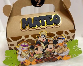 Scatole personalizzate a tema safari di Topolino | Scatole per caramelle di compleanno | Festa a tema giungla | Scatole personalizzate per bomboniere