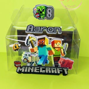 Scatola per bomboniere a tema Minecraft | Scatola personalizzata con nome | Festa dei gamer | Bomboniere per bambini