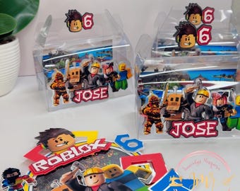 Personalisierte Roblox-Geschenkbox – Gamer-Geburtstagsdeko – Individuelle Kinderpartybox mit Namen und Alter – Roblox-Themenparty
