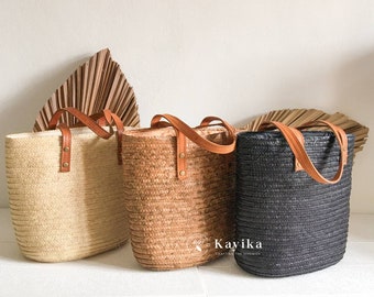 Straw Bag With Leather Strap, Basket Bags, Shoulder Bags, Top Handle Bag, Bags For Women, Gift For Women, Wedding Gift, Gift For Mom
