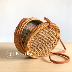Natürliche handgewebte Tasche - runde Rattan-Tasche, Sommer-Strohtasche, Boho Rattan Crossbody, Geschenk für Frauen, Hochzeitsgeschenk, Geschenk für sie