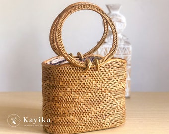 SALE Rattan Top Handle Bags, Rattan Summer Bags, Wicker Basket Bags, Gift For Mom, Hand Woven Straw Bag, Birthday Gifts & Gift For Women