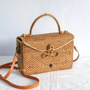 Rattan Top Handle and Crossbody Bags With Leather Strap Birthday