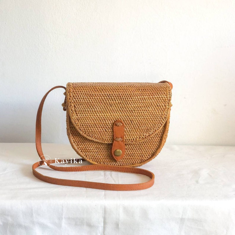 Half Round Rattan Sling Bag, Crossbody Woven Bag, Holiday Bag, Women Bag, Balinese Bag, Gift For Women, Wedding Gift, Birthday Gift image 5