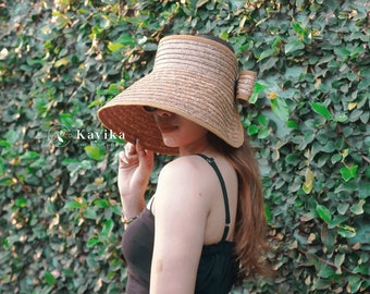 Handmade Woven Sun Visor Hat: Sustainable Beach Fashion Summer Accessory