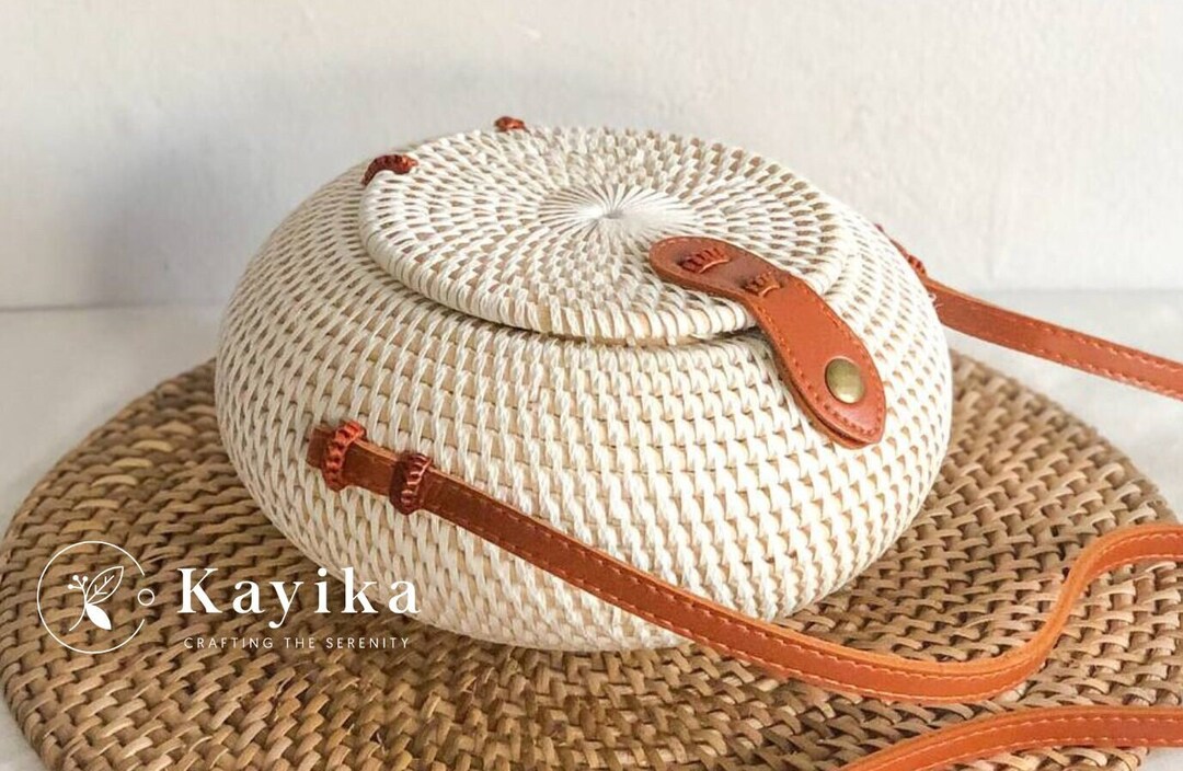 Round Rattan Sling Bag Shoulder Bag Summer Woven Bag Etsy