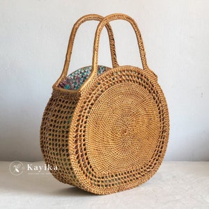 Top Handle Rattan Bag, Women Woven Bag , Straw Handbag, Rattan Basket Bag, Summer Bag, Birthday Gift, Gift for Mom, Gift For Women