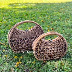Handwerkliche Rattan Top Griff Tasche, balinesische Tasche, Sommer Geldbörse, Bali Rattan Vogelkäfig Handtasche, natürliche Rattan Käfig Tasche, Crossbody Rattan Taschen