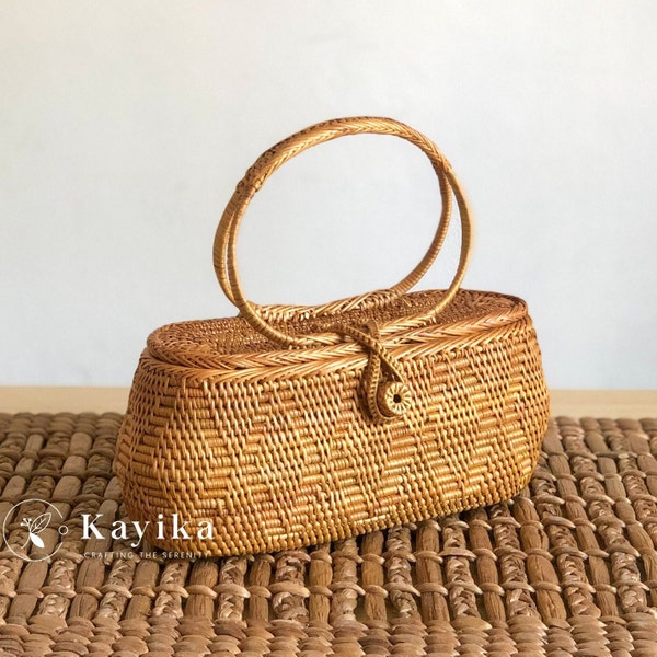 Rattan Top Handle Bags, Straw Tote Bags, Rattan Summer Bags, Gift For Women, Wicker Basket Bags, Hand Woven Bags, Gift For Mom