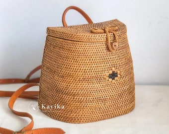 Rattan Backpack, Woven Bag, Summer Woven Straw Bags, Women Backpack, Beach Backpack, Birthday Gift, Gift For women, Holiday Bags