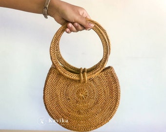 Bolso de ratán con asa superior hecho a mano – Monedero balinés de paja tejida